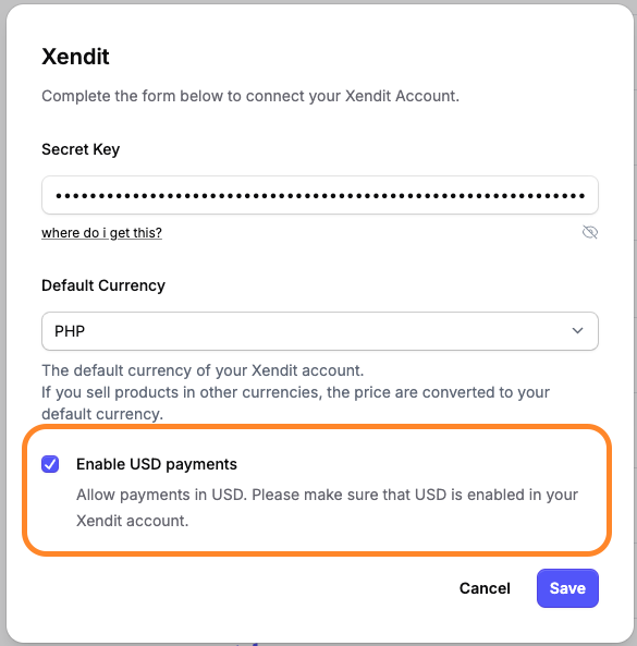 Accepting USD with Xendit